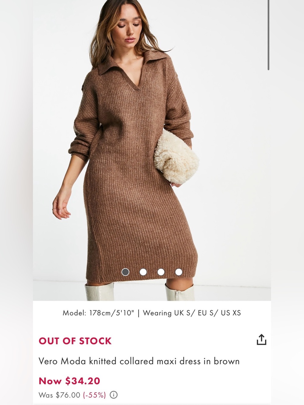Vero Moda Brown V-Neck Knit Sweater Dress